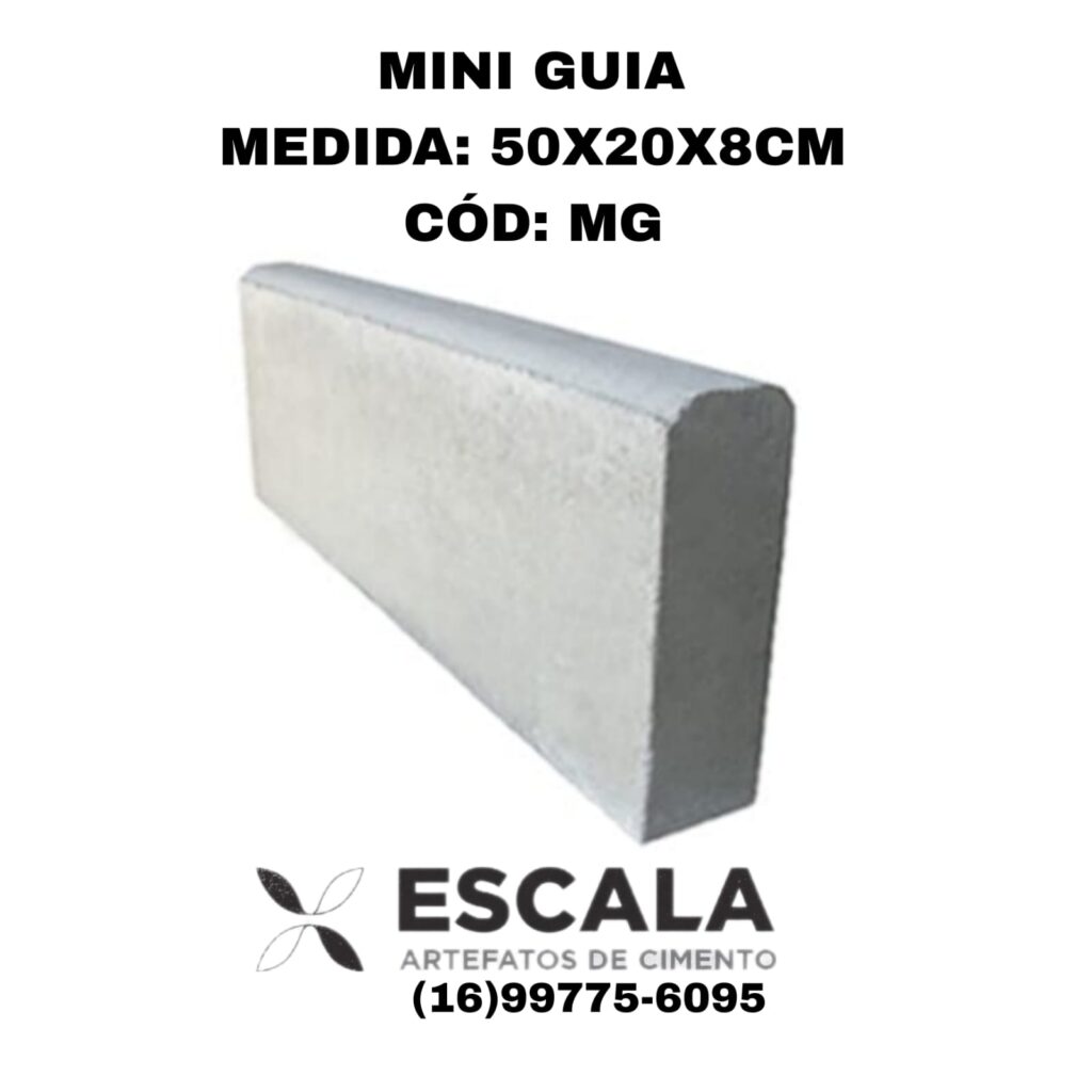 Imagem de uma mini guia de concreto, utilizada para delimitar áreas em pavimentações públicas e privadas, garantindo a estabilidade do pavimento e contribuindo para a organização e segurança dos espaços urbanos.