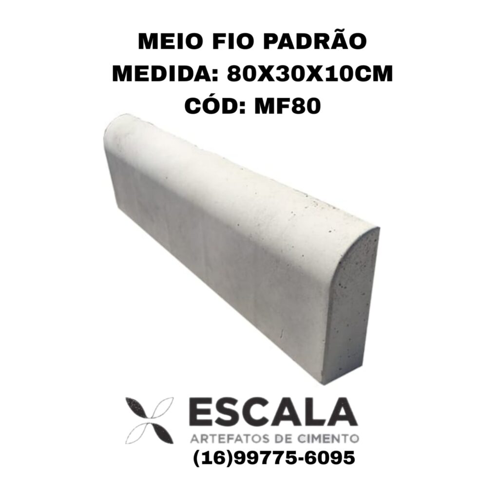 meio-fio de concreto, utilizado para delimitar a pista de rolamento e auxiliar na drenagem, separando as áreas de veículos e pedestres em vias públicas.